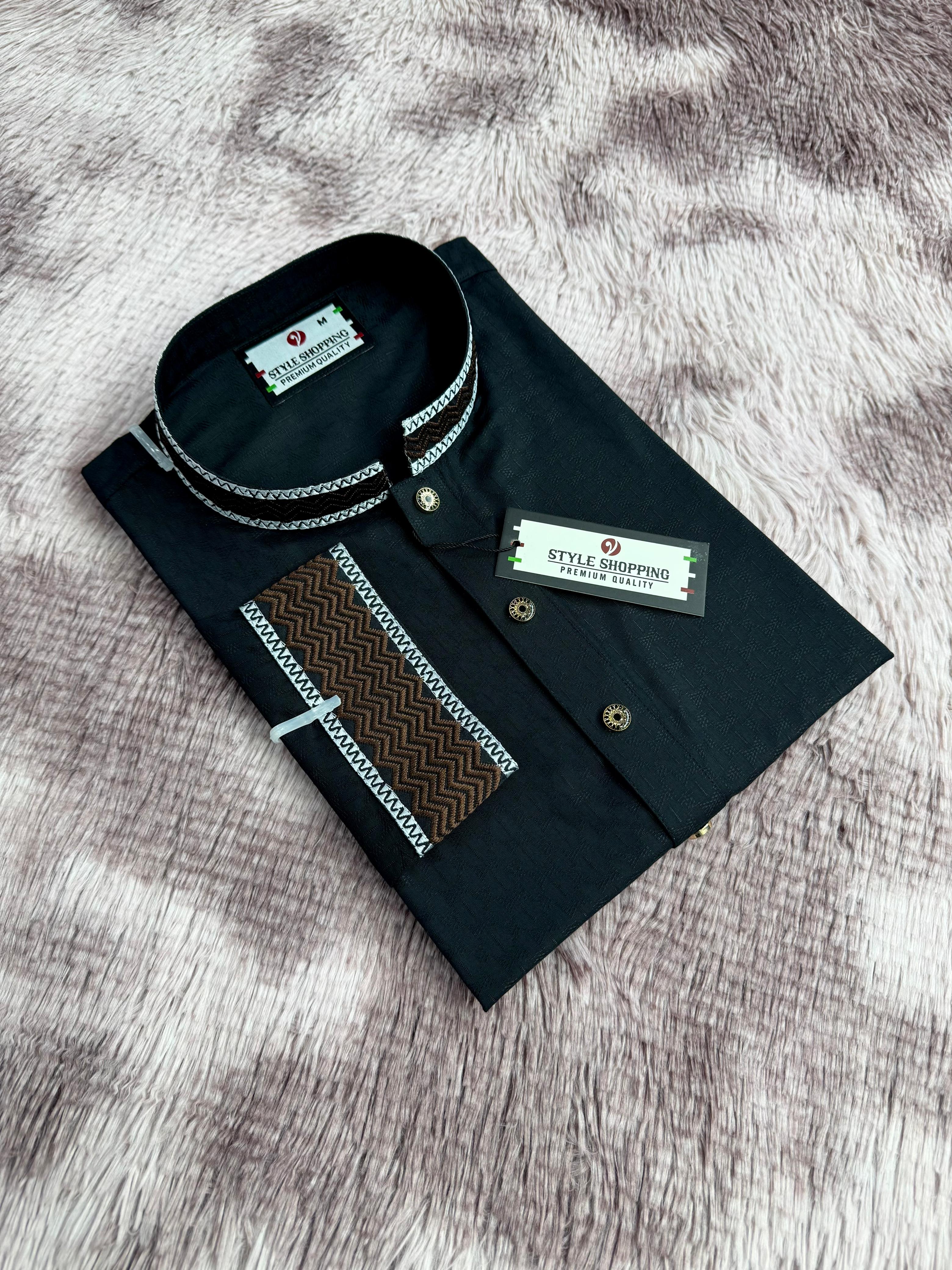 Men's Eid Special Geometric Embroidery Punjabi | Soft Cotton Elegant Design