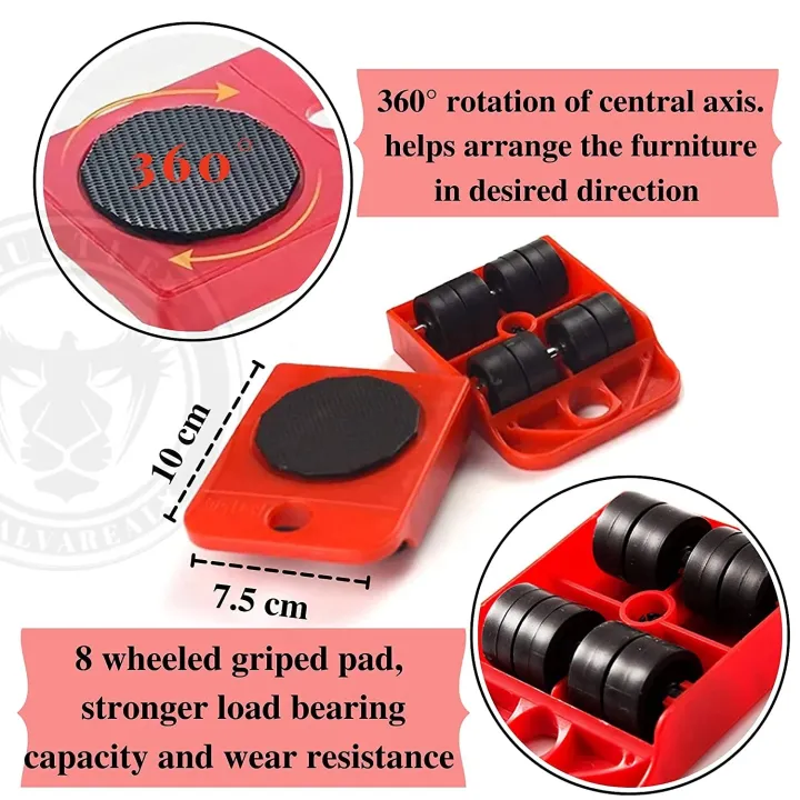 5 Piece Furniture Moving Heavy Hand Tool Set Furniture Lifter Mover for Sofa Bed Cabinet Wheel Bar + Mover Roller Transport - Image 7