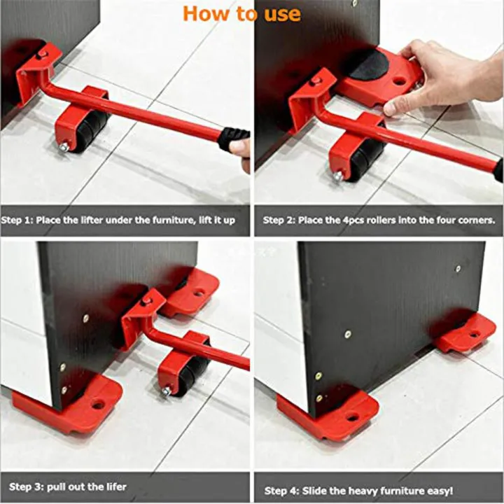 5 Piece Furniture Moving Heavy Hand Tool Set Furniture Lifter Mover for Sofa Bed Cabinet Wheel Bar + Mover Roller Transport - Image 8
