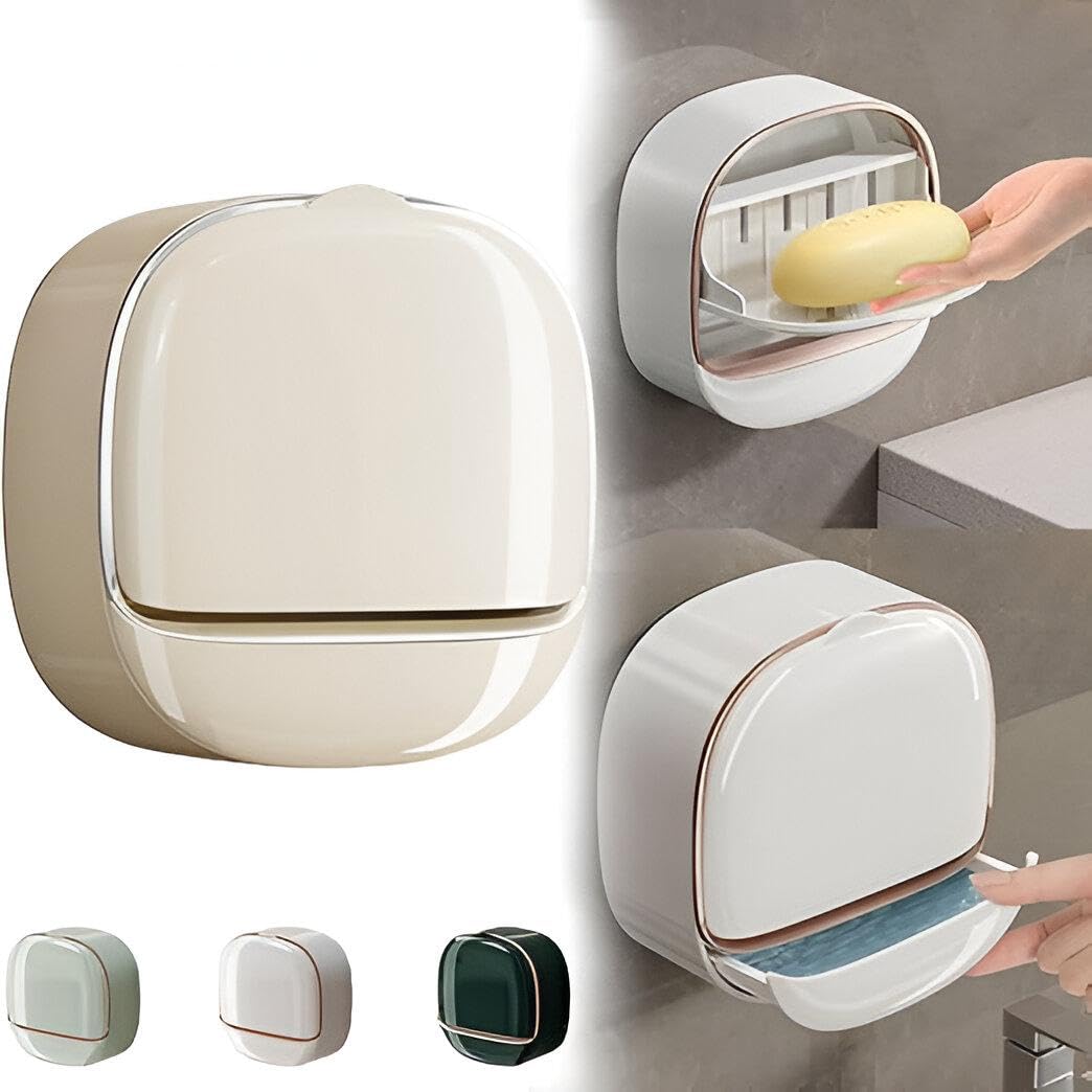 Luxury Soap Holder with Drain Tray, Soap Box Light Luxury Multi-Functional, Keep Soap Bars Dry, Adhesive Soap Case Box Wall Mounted for Shower - Image 3