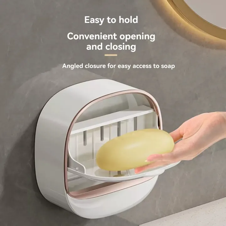 Luxury Soap Holder with Drain Tray, Soap Box Light Luxury Multi-Functional, Keep Soap Bars Dry, Adhesive Soap Case Box Wall Mounted for Shower - Image 5