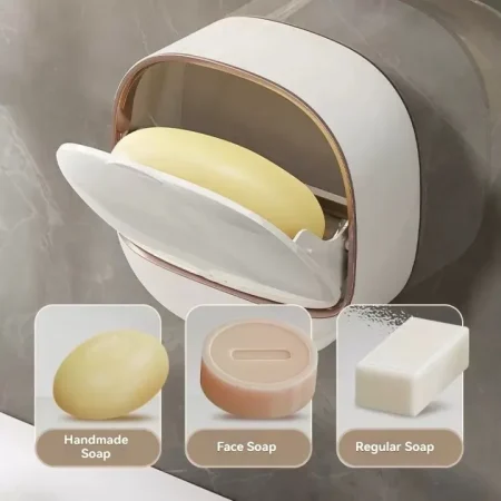 Luxury Soap Holder with Drain Tray, Soap Box Light Luxury Multi-Functional, Keep Soap Bars Dry, Adhesive Soap Case Box Wall Mounted for Shower
