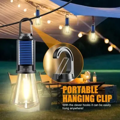 Solar rechargeable camping light, Hookup wire-free, New vintage tungsten, Three light modes, three styles - Image 4